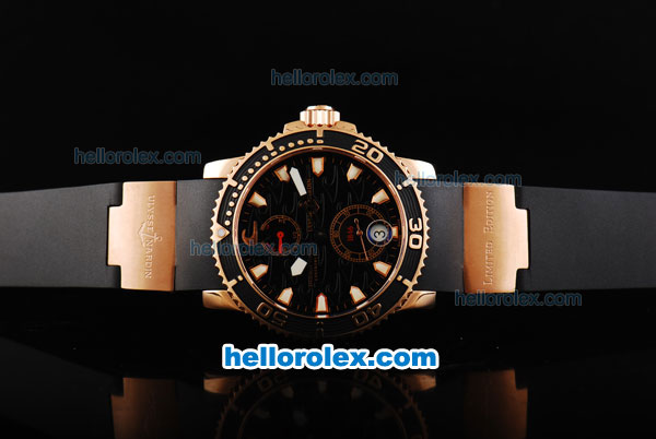 Ulysse Nardin Maxi Marine Automatic Movement Rose Gold Case with Black Dial and Black Bezel-Black Rubber Strap - Click Image to Close